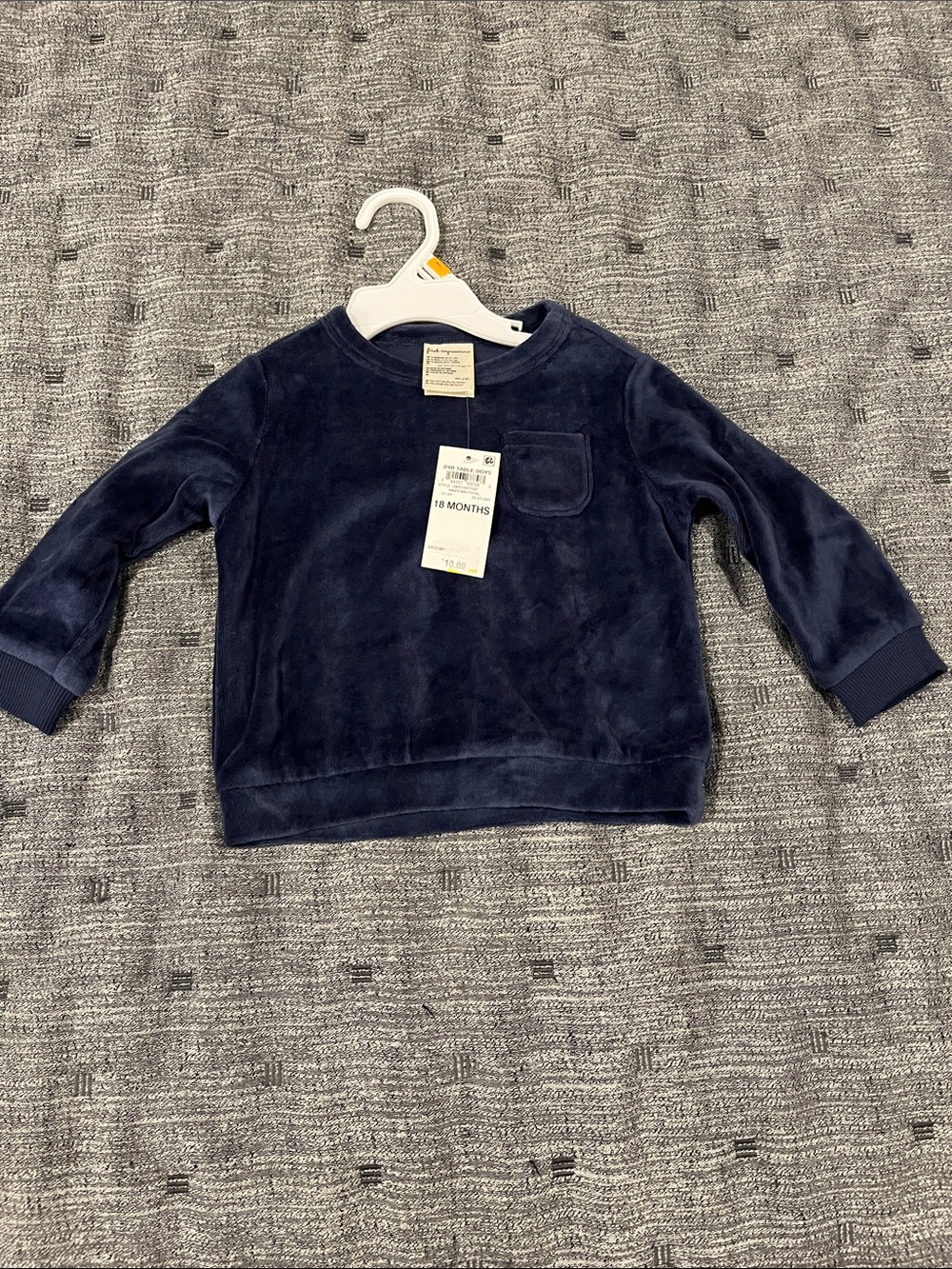 First Impressions Navy Velour Pullover Sweatshirt